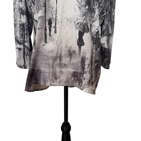 Weekend By Chicos Gray Tone Paris Quarter Sleeve Bling Hi Low Blouse Plus Size 3 - Picture 8 of 9